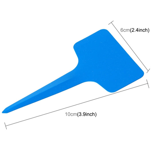 Blue T-type plant label stake with size markings: 10cm length, 6cm width