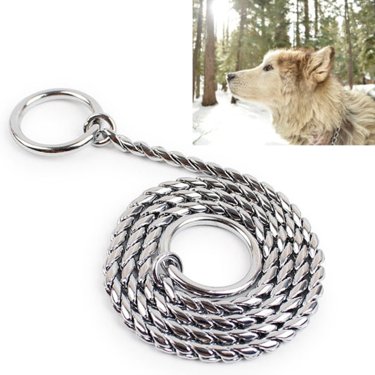 Silver snake-chain pet collar with two metal rings, 55 cm