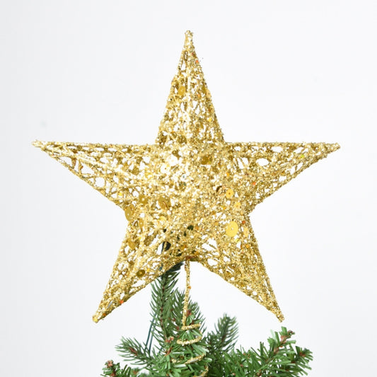 Glitter gold star Christmas tree topper ornament with hanging string loops