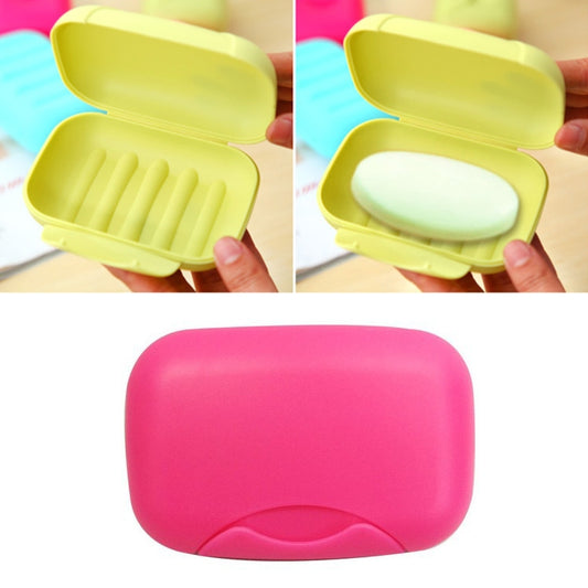 Yellow lock-sealed waterproof soap case with lid, holds a bar of soap