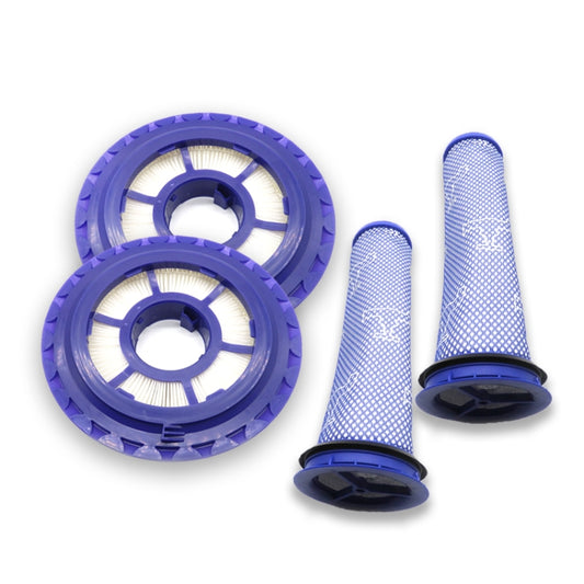Vacuum filter set: two purple-ring pleated cores and two blue mesh prefilters