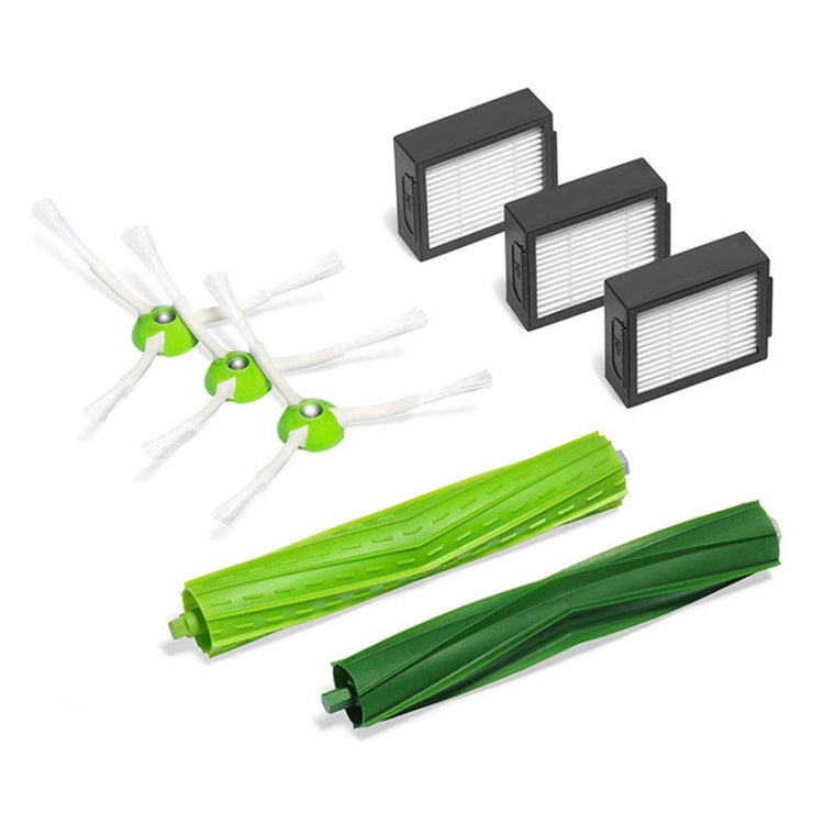 Robot vacuum accessory kit featuring green side brushes, green main brushes, and filters