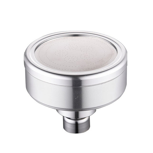 Round chrome shower head with pressurized top spray face and small water holes