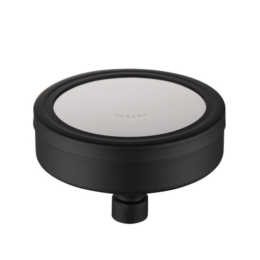 Black round pressurized shower head, 118mm face, with single outlet