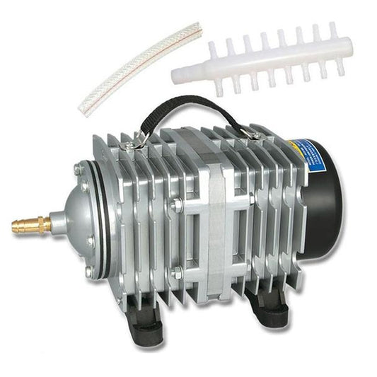 Silver electromagnetic air pump compressor with hose and air splitter for aquarium oxygen