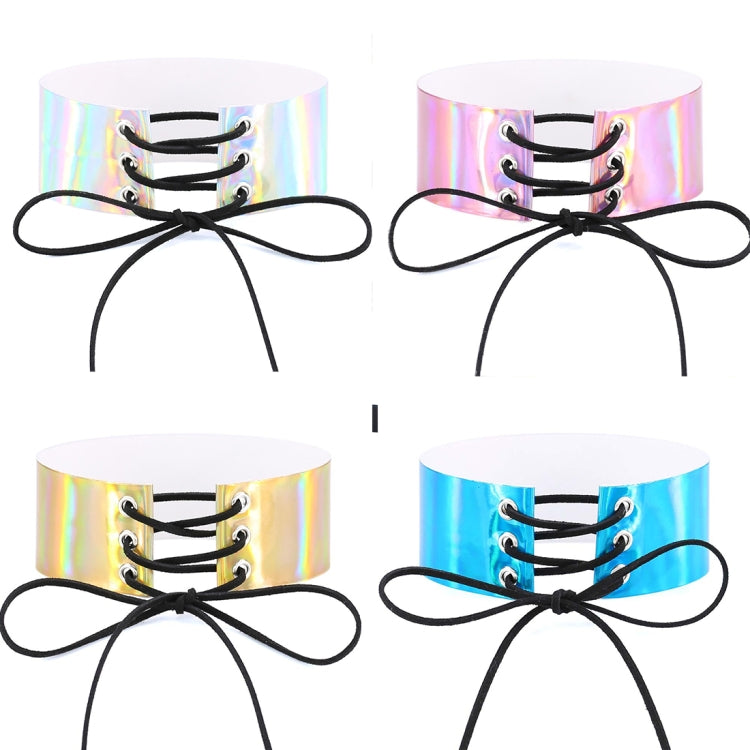 Assorted holographic lace-up choker necklaces in several colors