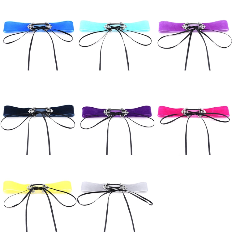 Assorted velvet choker necklace set in blue and purple tones with silver clasps