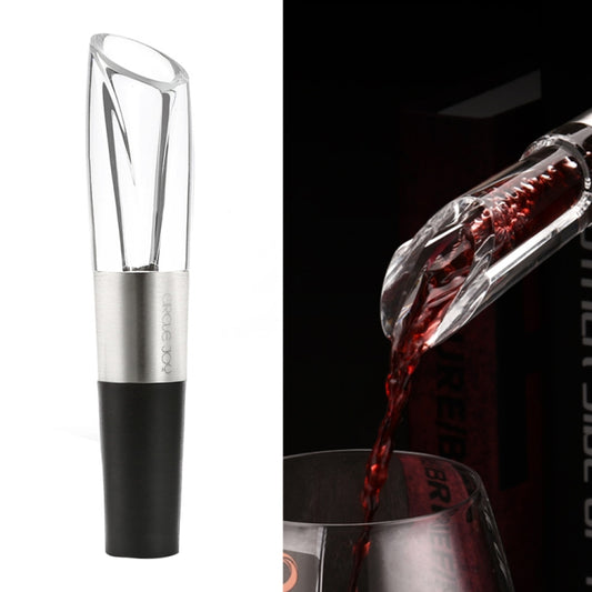 Wine pourer decanter with stainless steel body and clear aerating tip