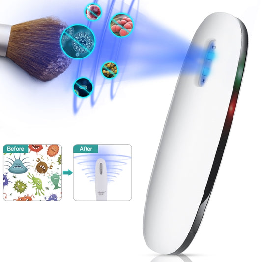 Portable UV disinfection stick lamp, white body with slim black light strip