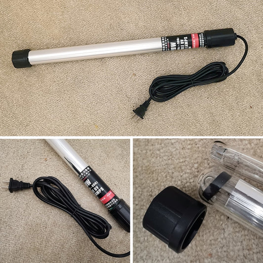UV disinfection lamp tube with black base caps and attached power cord