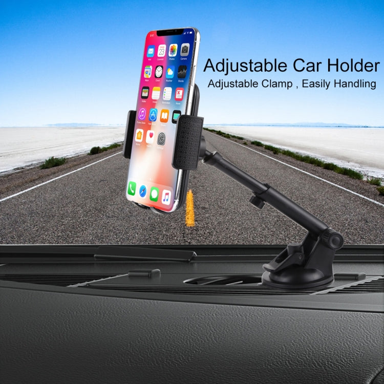Rotatable car windshield phone holder with suction cup and adjustable clamp, black