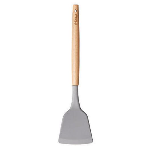 Kitchen silicone fry shovel spatula with wooden handle, gray head
