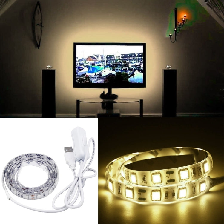 Warm white LED strip light kit with epoxy coating, 30 LEDs, and 1m switch cable