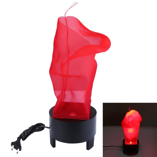 Red flame-style light decoration on black base with power cord
