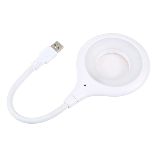 White USB portable desk lamp with flexible gooseneck and circular LED ring head