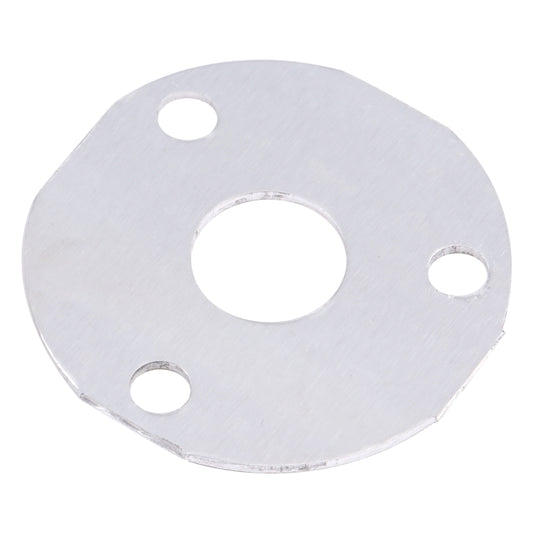 Silver metal mounting plate with center hole and three mounting holes
