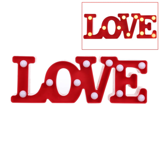 Red LOVE marquee table night light with white bulbs, battery powered