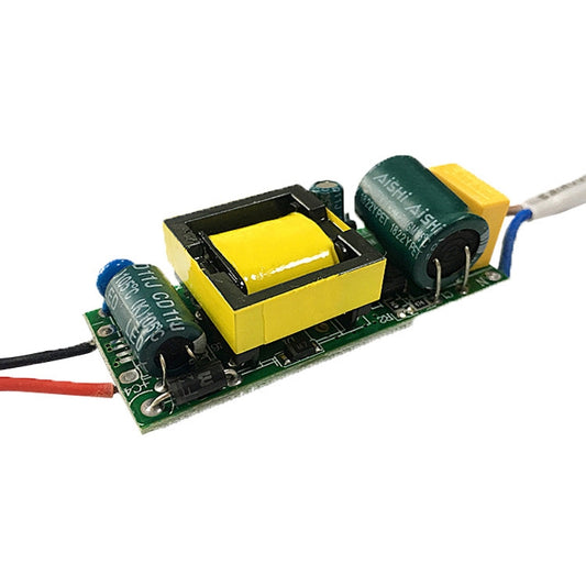 Isolated LED driver power supply circuit board with input wire leads and DC output connector