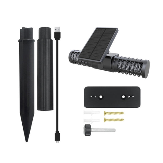 Solar mosquito killer light components: lamp head, stake, charging cable, and mounting pieces