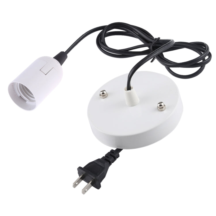 White E27 lamp holder with white base and US plug extension cable, 1.5m