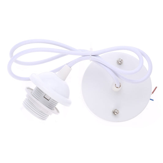 White E27 lamp holder with round ceiling plate, screw socket, and hanging cable