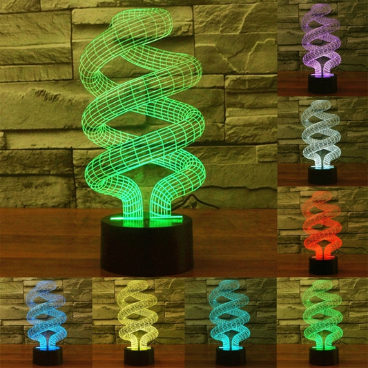 Spiral-style desk night light with green glowing wire spiral on black base