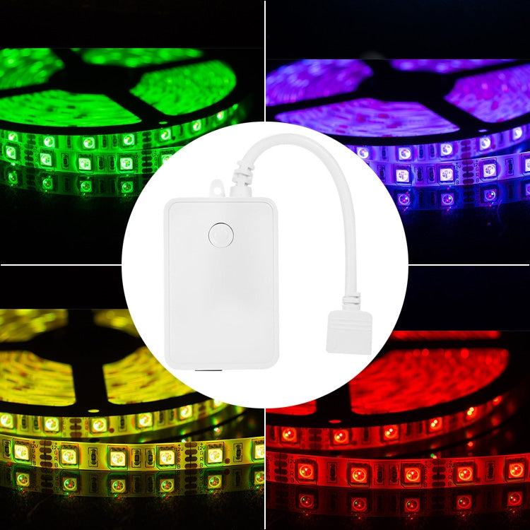 WiFi LED strip controller with white cable, connected to LED strip lights