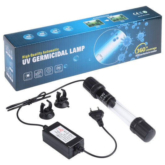 UV germicidal lamp kit in box with power adapter, cords, and mounting parts
