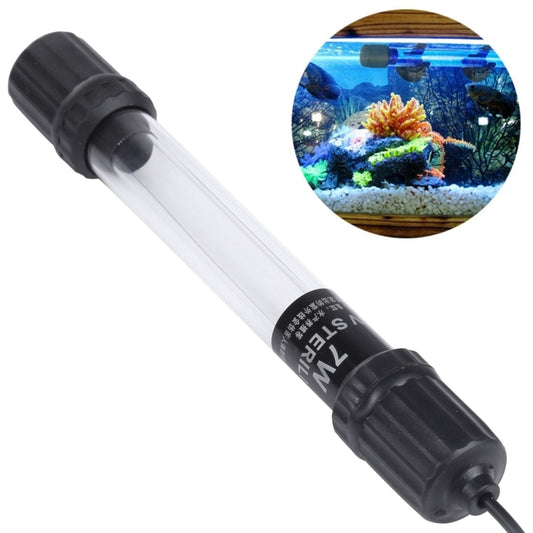 UV germicidal lamp with black caps and clear glass tube, EU cord attached