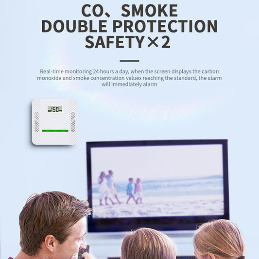 2-in-1 carbon monoxide and smoke alarm detector with LCD readout for CO and smoke