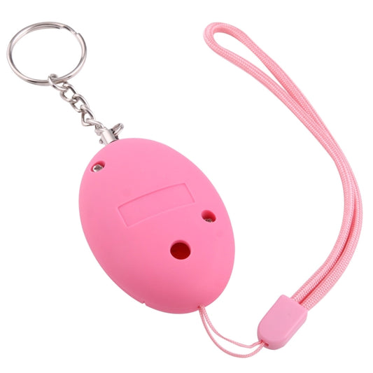 Pink personal alarm keychain with metal key ring, front vents, and pink cord