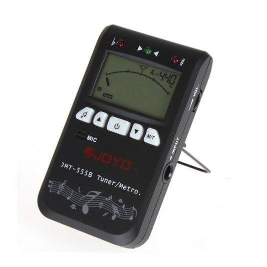 Handheld digital tuner metronome with LCD screen and meter arc, MIC, and buttons