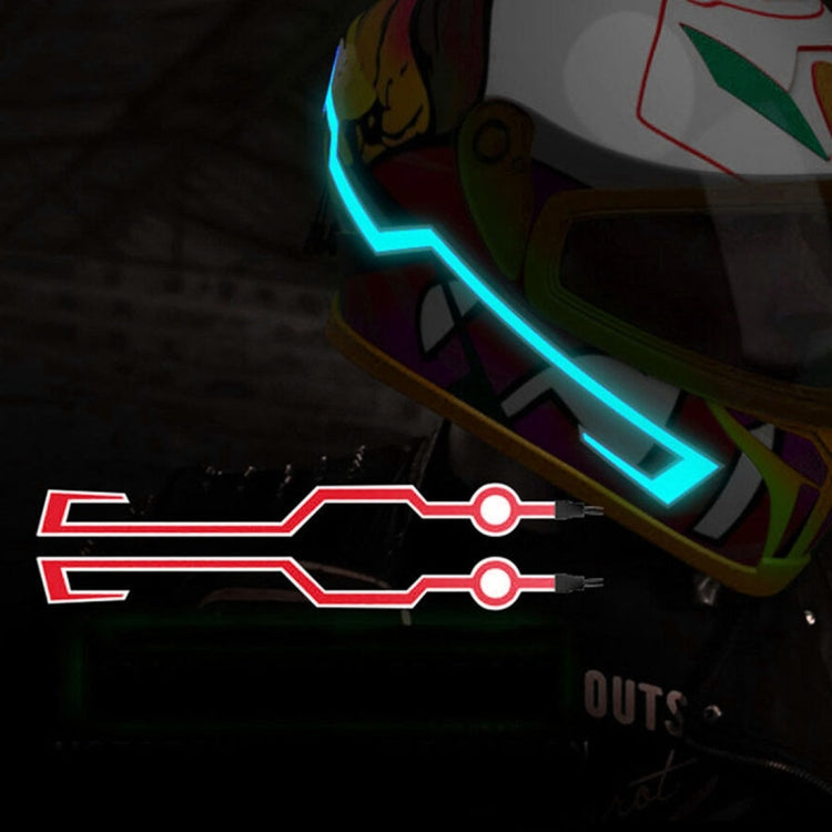 Blue adhesive helmet light strip, glowing LED outline with connector ends