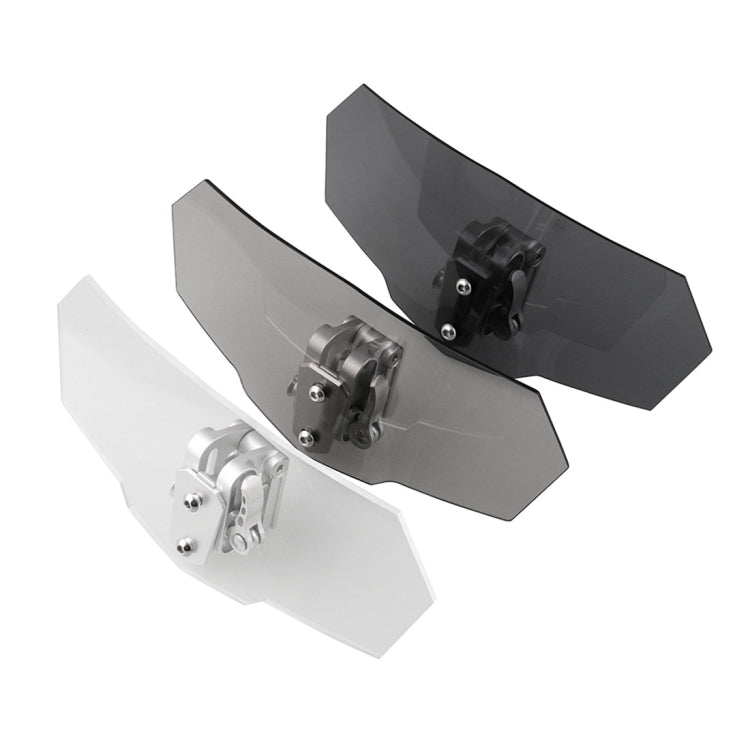 Two acrylic motorcycle windshields (white and dark) with metal mounting brackets