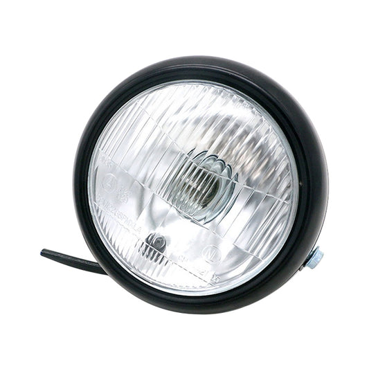 Black 5.75-inch retro motorcycle LED headlight with clear lens and round housing