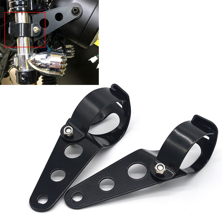 Black motorcycle headlight holder brackets, two-piece set with mounting holes