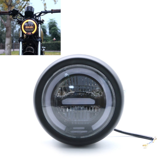 5.75-inch retro motorcycle LED headlight with amber glow and round black bezel