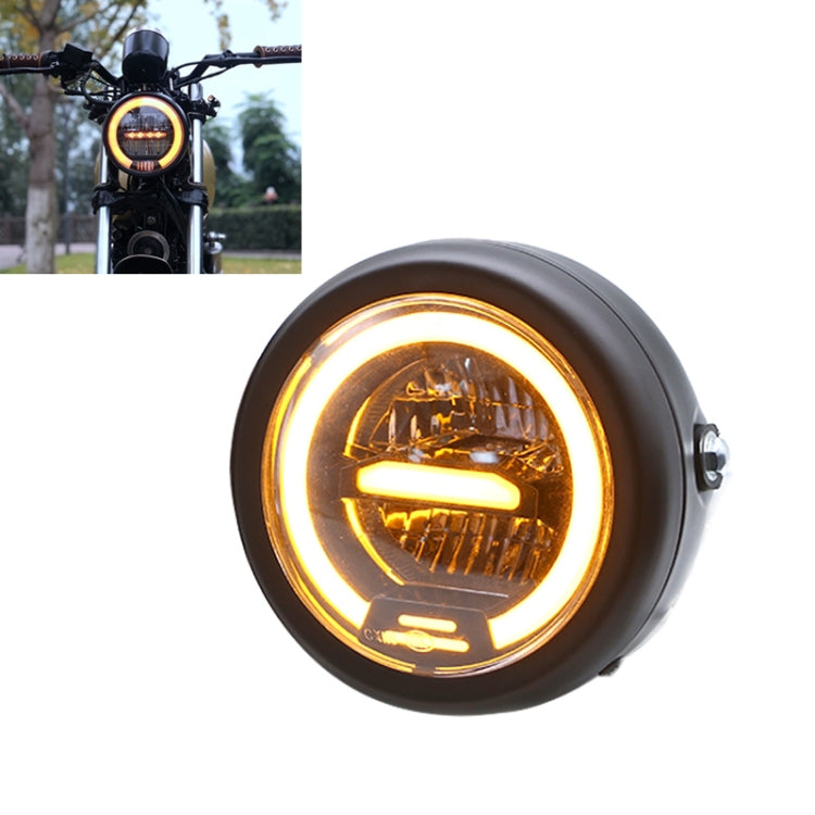 5.75-inch retro motorcycle LED headlight with amber ring and amber beam light