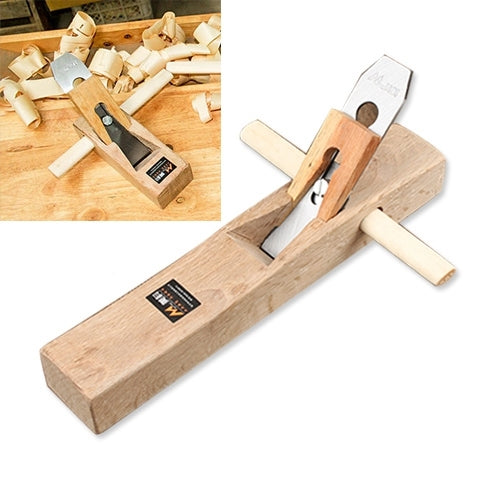 Wood hand plane with metal blade and wooden handle, 350mm length