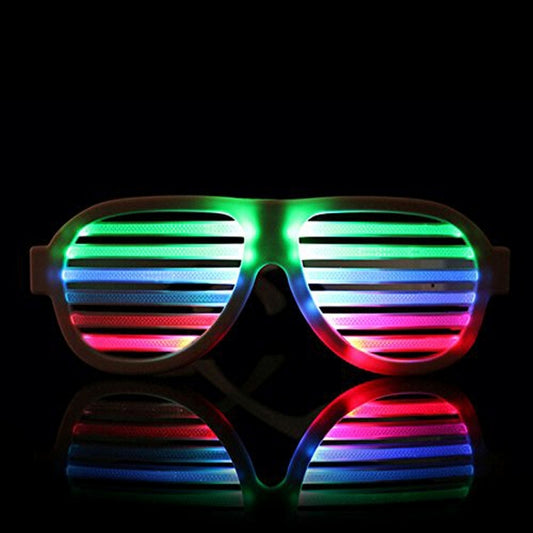 LED light-up party sunglasses with multi-color horizontal LED stripes