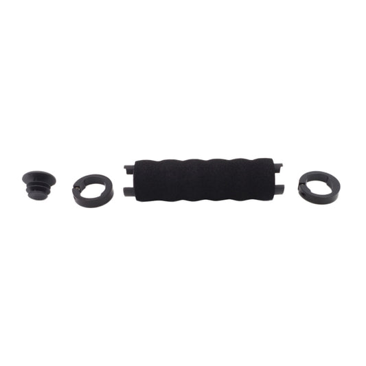 Bike handlebar grip set with black foam grips, caps, and mounting rings