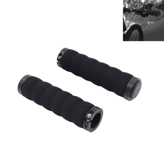 Pair of black foam bicycle handlebar grips with lock-on end cap