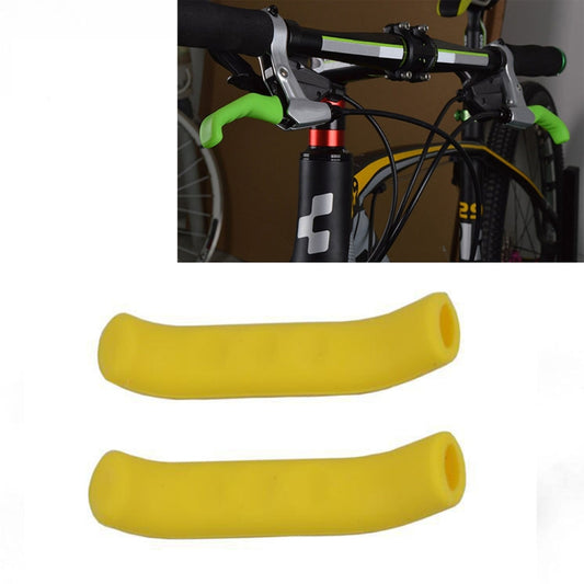 Pair of yellow bicycle brake silicone protection covers, curved sleeves with end openings
