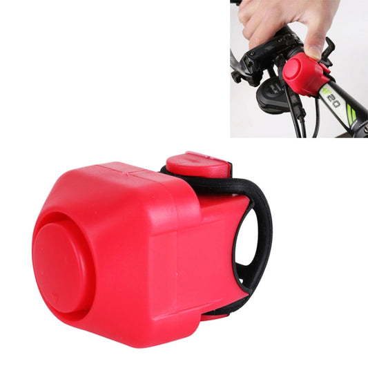 Red electric bicycle horn with bell, large round speaker housing and handle button