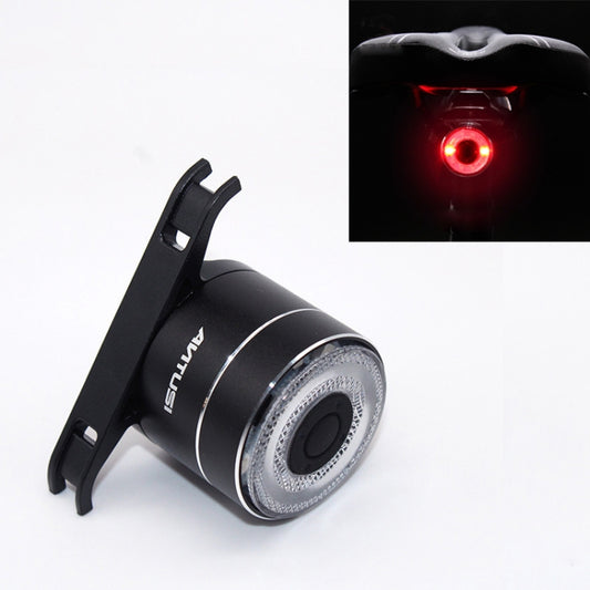 Black bicycle taillight with red LED ring and mounting bracket for seat stays