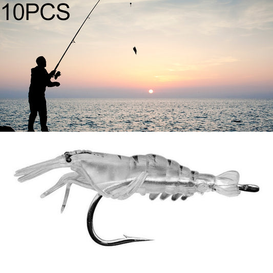 Transparent soft shrimp fishing lure with hook, translucent body and side legs