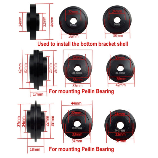 Bottom bracket press adapter size diagram for installing the bearing shell
