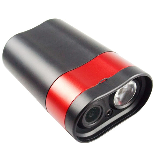 Red and black bicycle front lamp speaker with dual lenses and control buttons