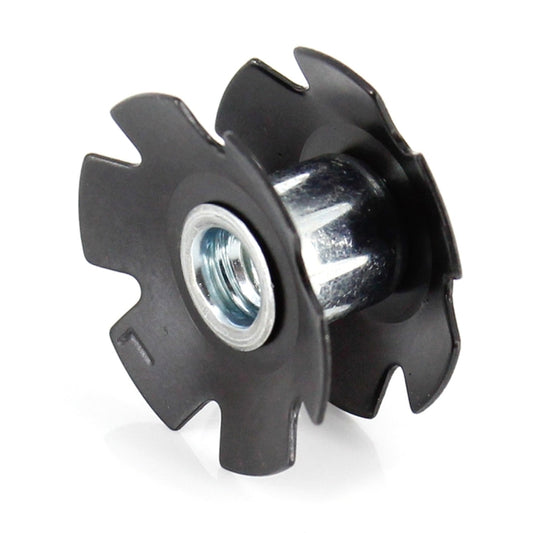 Side view of black star nut with zinc threaded insert for bike headset