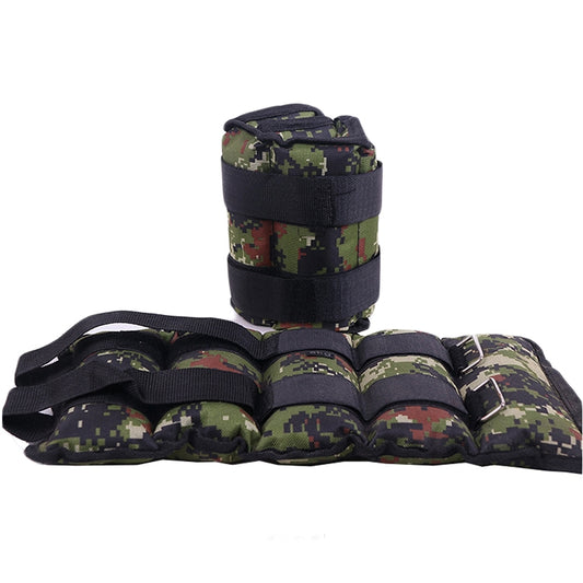 Camouflage ankle weight sandbag sleeve with wide hook-and-loop straps